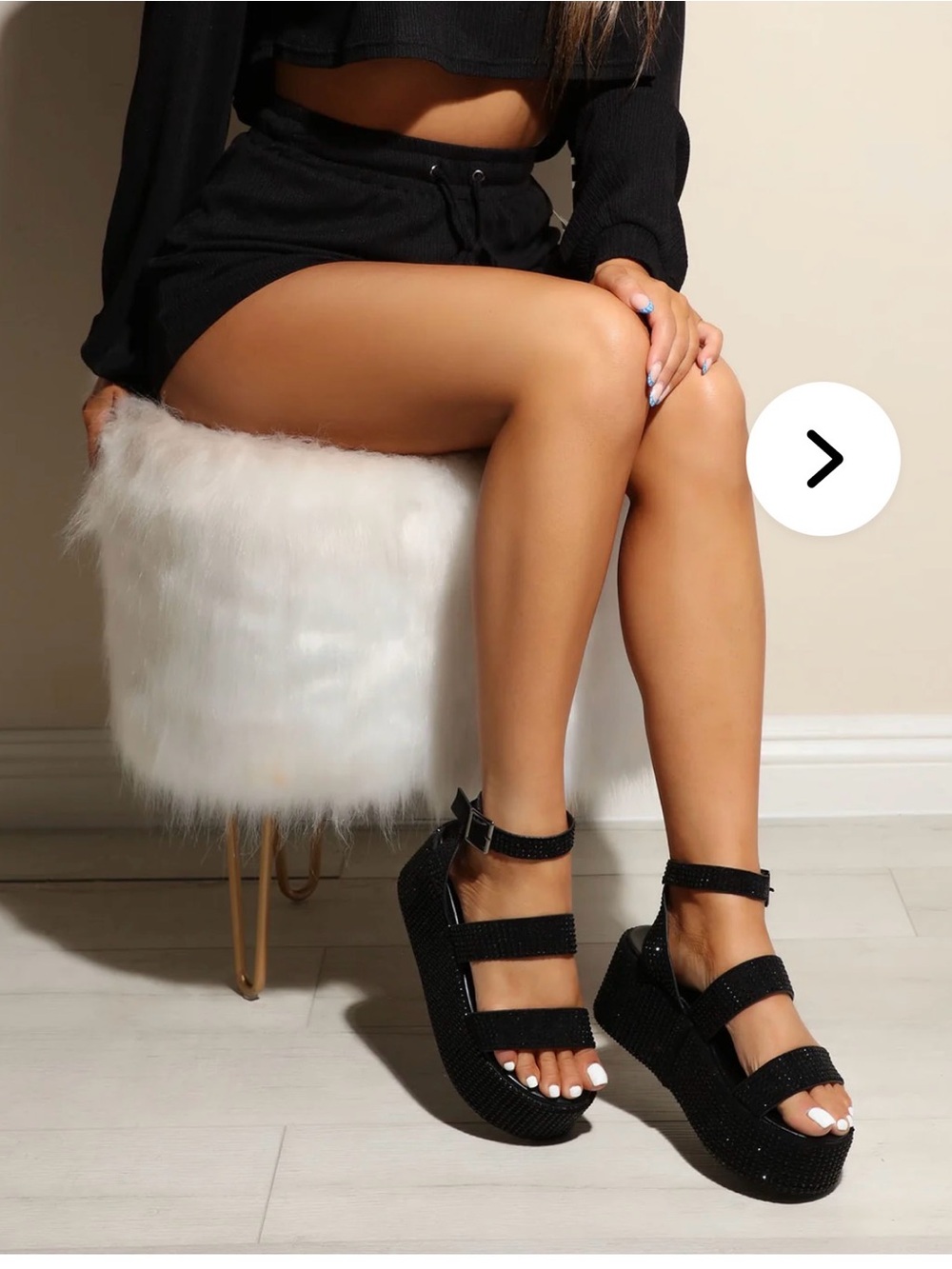 Fashion Nova Black Rhinestone Platform Sandals